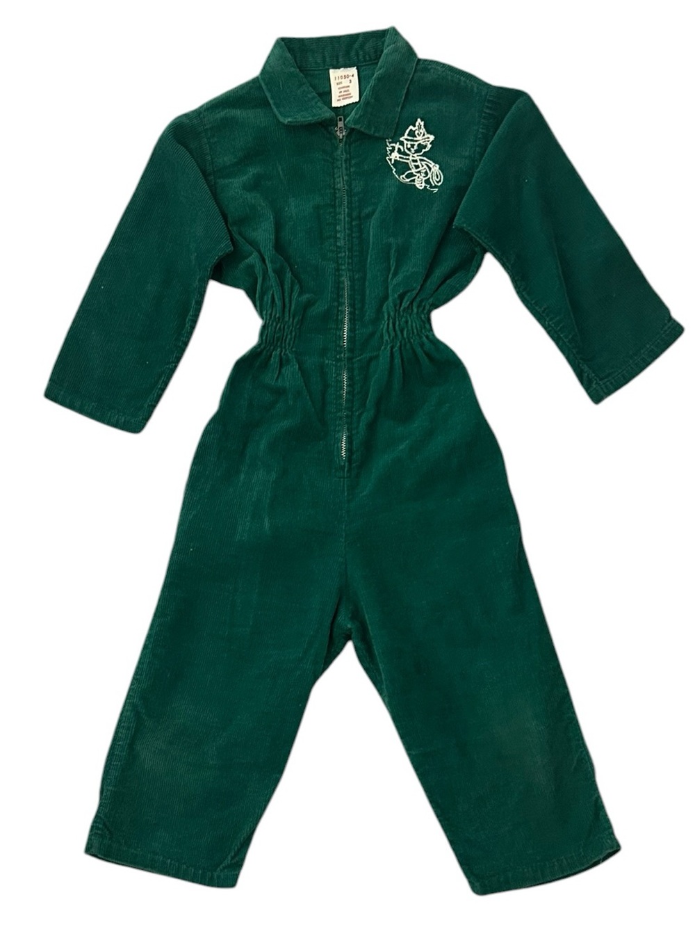VTG Corduroy Zipper Jumpsuit with Embroidered Character